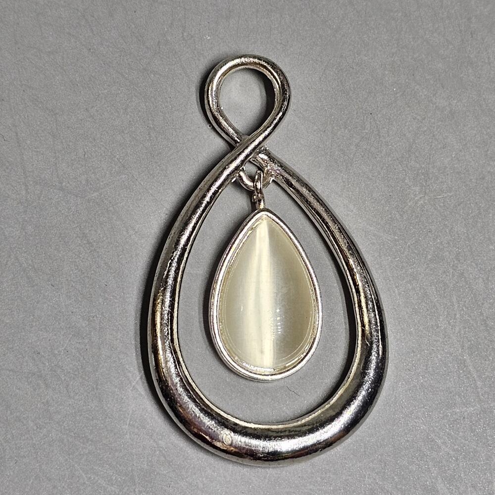 Mother of Pearl Teardrop Pendant Silvertone 2" Vintage